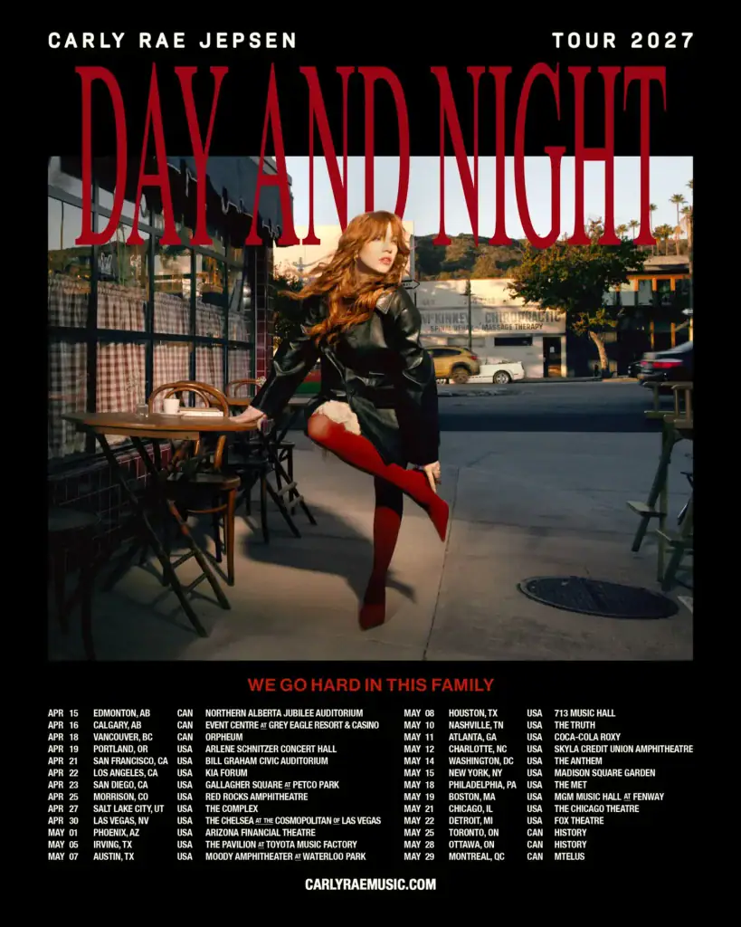 CARLY RAE JEPSEN ANNOUNCES DAY AND NIGHT TOUR 2027 WITH ATLANTA DATE AT COCA-COLA ROXY